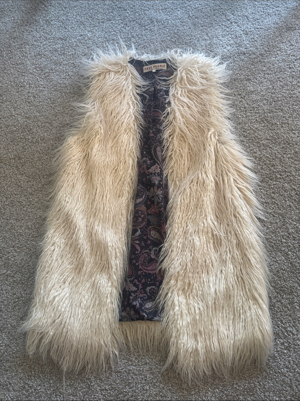 Free People Starlight Mongolian Faux Fur Vest Cream Boho